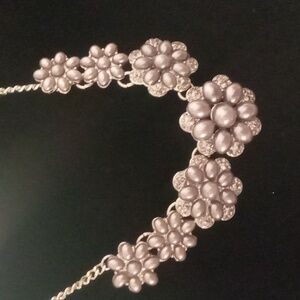 Statement necklace faux blue pearl with lavender stones on a curb chain